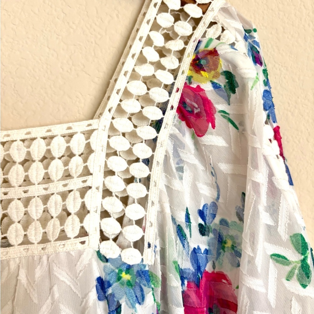 Meadow Rue Anthropologie Boho Babydoll Peasant Top M Crochet Floral Cottagecore - Picture 4 of 10
